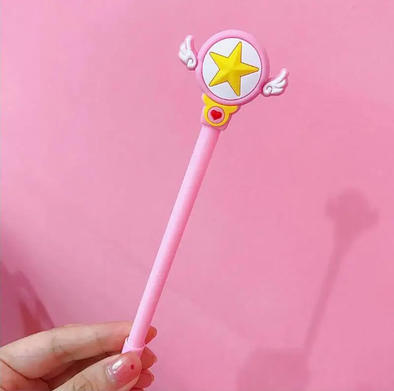 2 шт. гелевая ручка Mocha для девочек Sakura Star Scepter с крыльями, ручка со звездами, подарок для детей, студентов, канцелярские принадлежности, школьные офисные принадлежности - Цвет: Pink