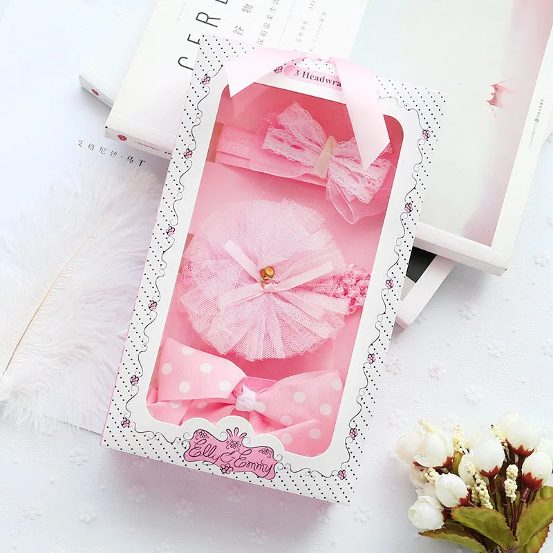 style1 pink no box 3 шт./компл. Цветочные Луки Детские повязка на голову для новорожденных Милая Корона Haarband для маленьких девочек эластичные ленты дети повязка на волосы для девушек аксессуары для волос - Цвет: style1 pink no box