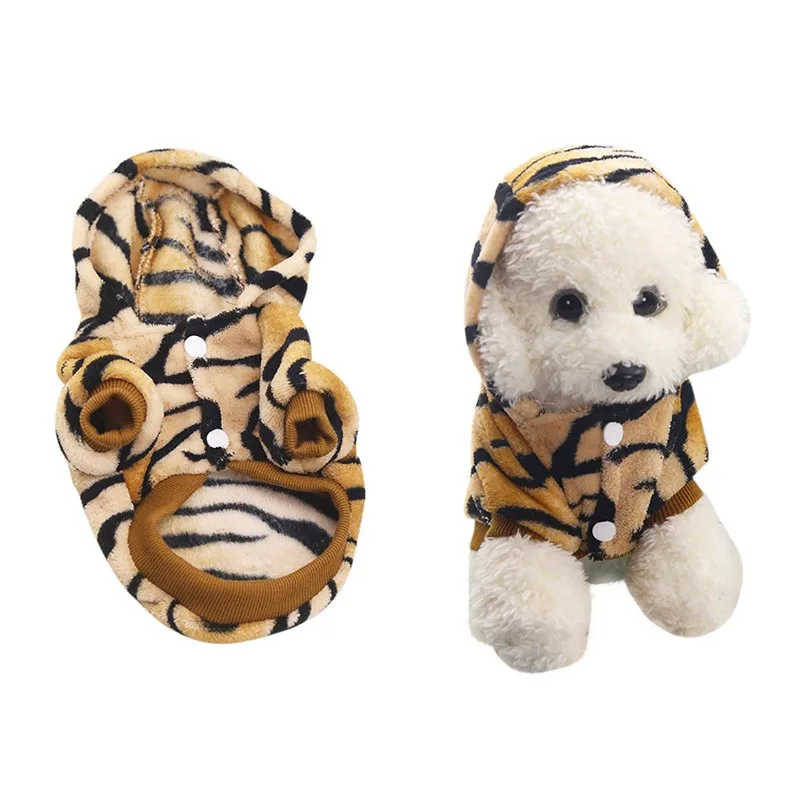 Теплая фланелевая одежда на пуговицах с изображением тигра для маленьких собак