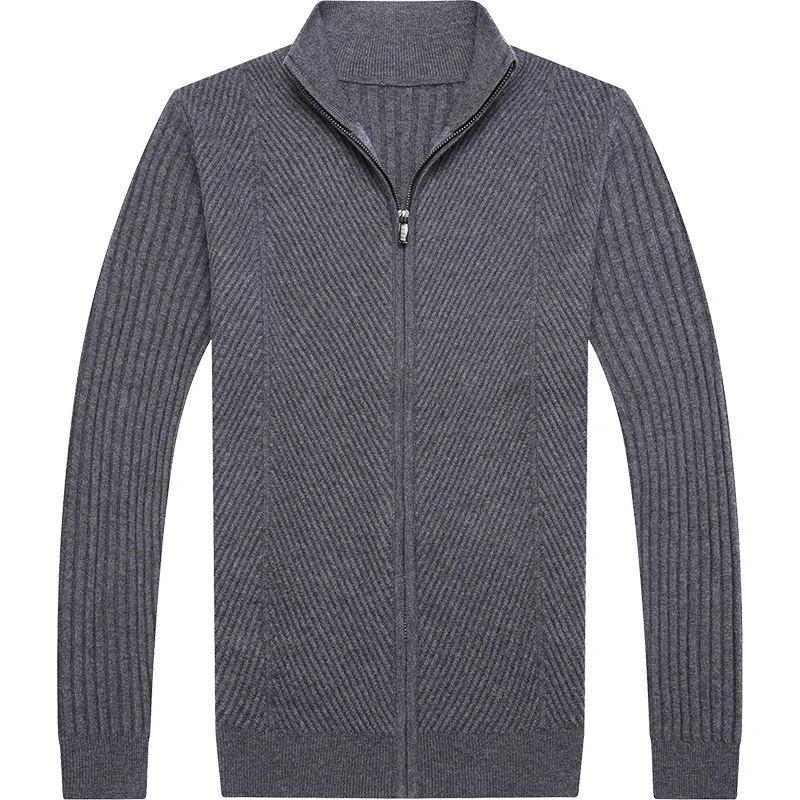 

new arrival fashion Semi High Collar Zipper Knitted Jacket 100% Pure Wool Men Jacquard Thickened Cardigan Sweater Autumn S-2XL