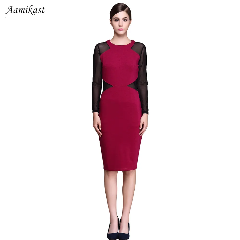 Женское Сетчатое платье AAMIKAST офисный комбинезон с круглым вырезом миди большого