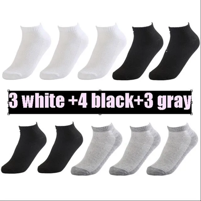 3white 4black 3gray 20 шт = 10 пар, летние мужские сетчатые носки, невидимые нейлоновые носки до лодыжки, мужские белые дышащие тонкие лодочкой носки, европейские размеры 38-43, низкая цена - Цвет: 3white 4black 3gray