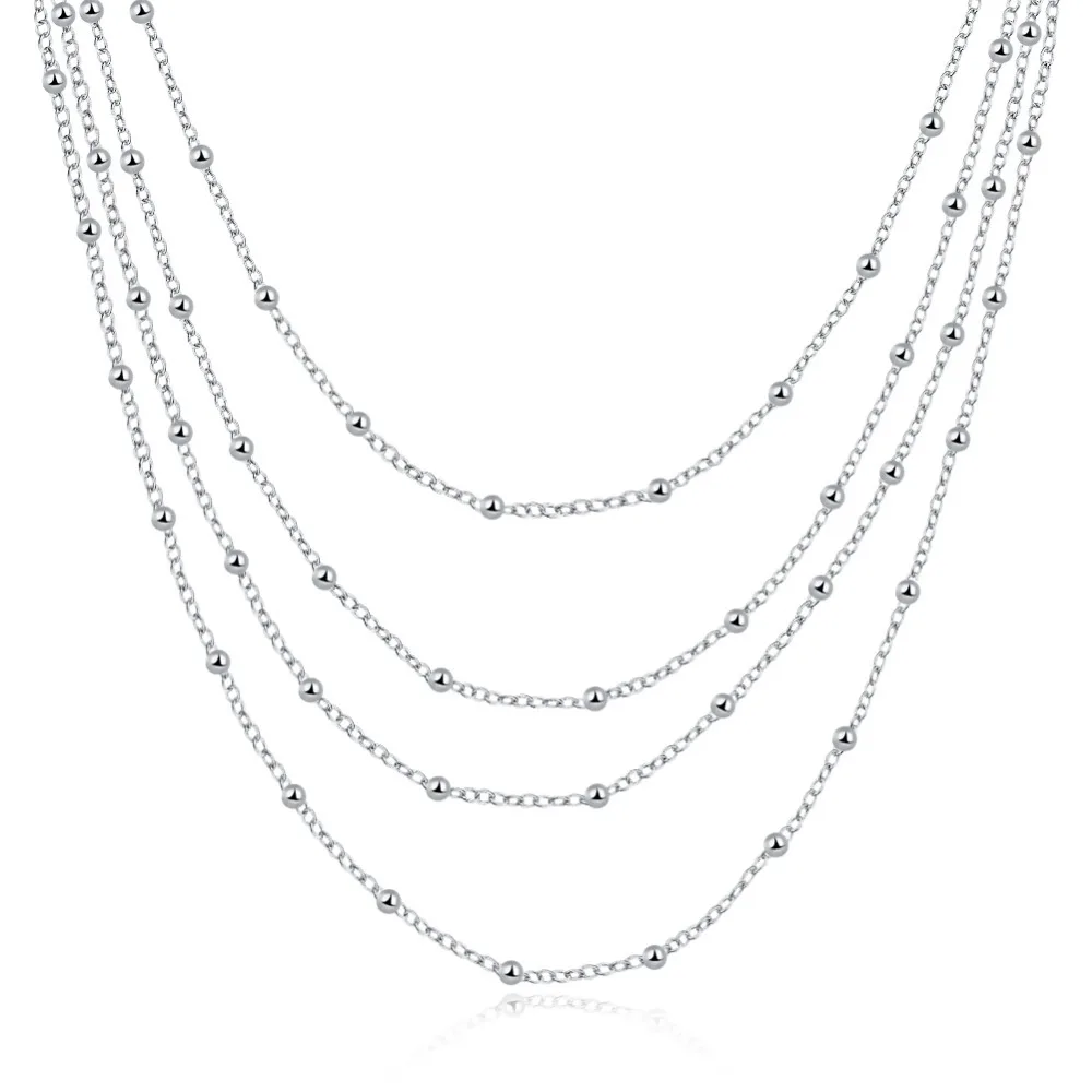 

Women's Vintage Simple Design Four Layers Long Chain 925 Sterling Silver Necklace For Women Bridesmaid Gift