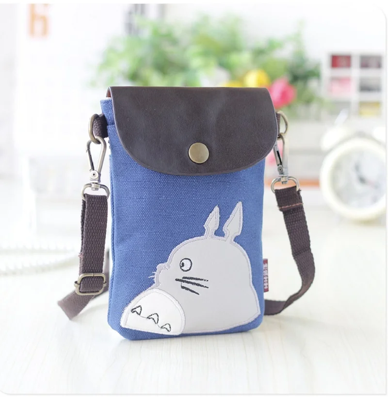 totoro blue Кошельки из парусины и искусственной кожи с рисунком Тоторо, маленькие чехлы для телефонов, мини сумки через плечо, сумки для девочек и мальчиков - Цвет: totoro blue