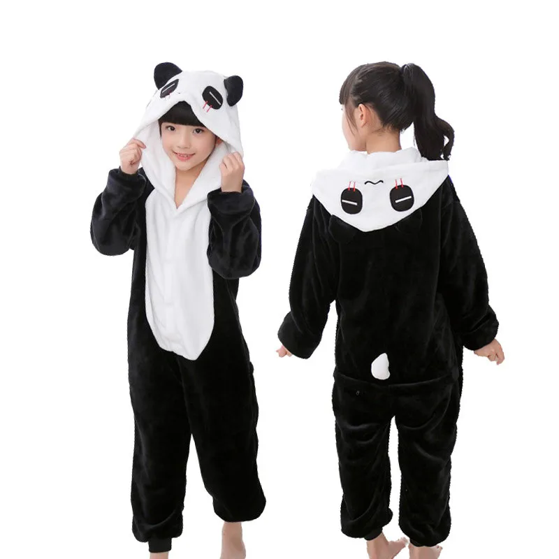 panda Детские пижамы со стежком и звездой, единорог, зимняя Пижама, Фланелевая пижама с капюшоном, комплекты одежды для сна с животными для девочек и мальчиков, одежда для сна - Цвет: panda