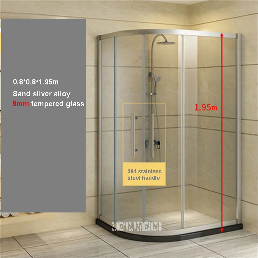 80x80cm Silver Высококачественные бытовые душевые кабины для ванной комнаты из алюминиевого сплава простые душевые кабины 6 мм душевая комната из закаленного стекла - Цвет: 80x80cm Silver