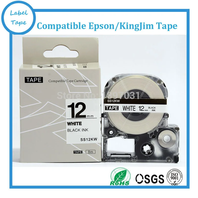 

1PK/Lot High quality SS12KW 12mm black on White Labelworks Tepra label tape Kingjim LC tape for Tepra Pro SR150 lw 400 lw 700