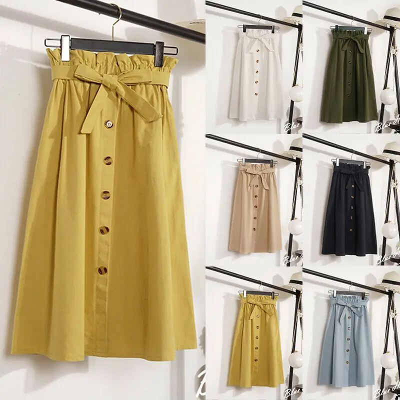 Женская плиссированная юбка на пуговицах однотонная трапециевидная