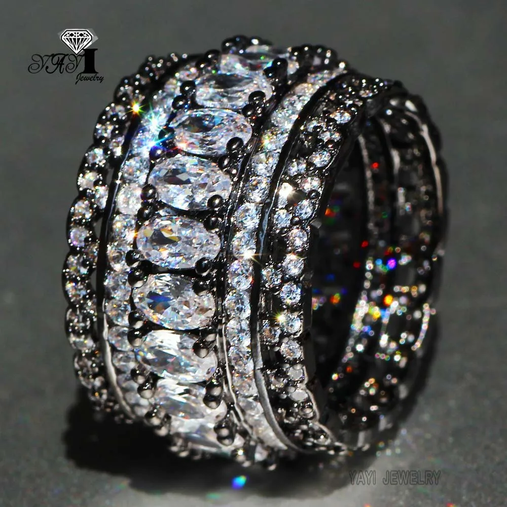 YaYI ювелирные изделия мода принцесса вырезать огромный 4,3 CT Белый Циркон Черный Цвет Набор обручальных колец Свадебные Кольца вечерние кольца