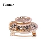 funmor vintage coffee cup pattern enamel pins alloy brooches for women men suit cardigans backpack jewelry daily ornaments gifts