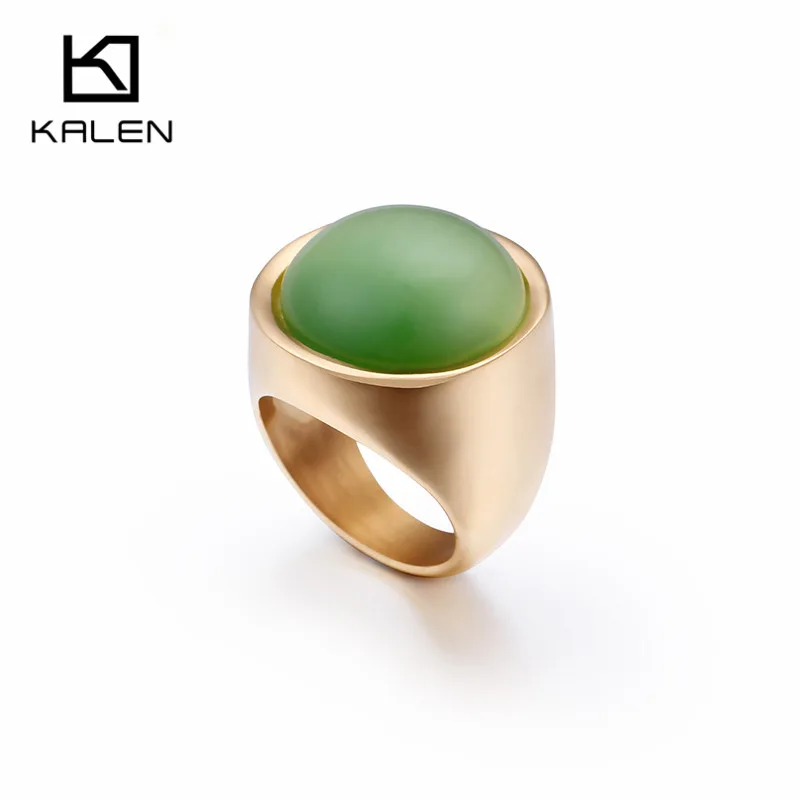 KALEN, 1 шт., нержавеющая сталь, болгарийское золото, кольца для женщин, Богемия, цветной камень, кольца на палец, размер 6, 7, 8, 9, дешевые кольца, ювелирные изделия - Цвет основного камня: KR48377-K