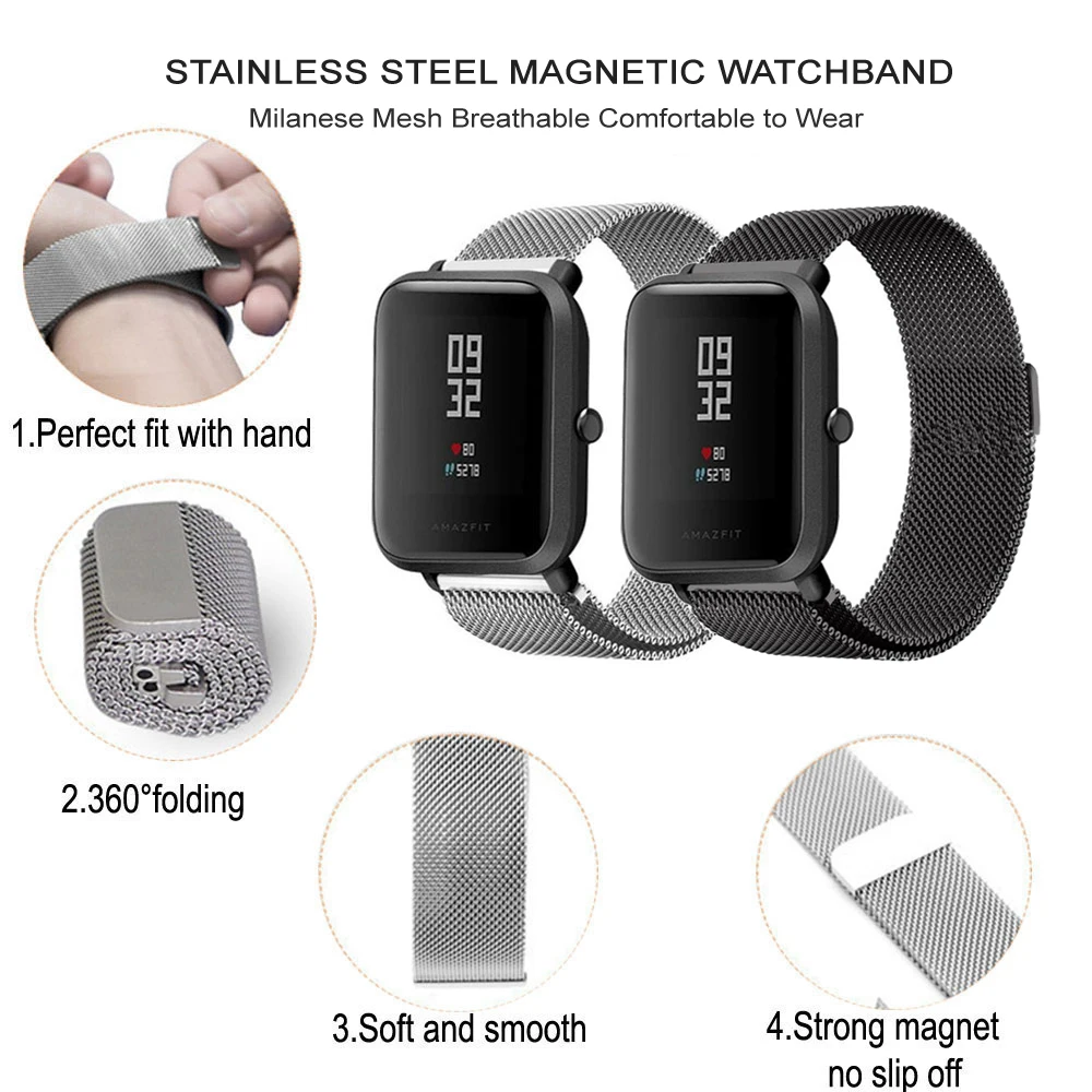 20 мм браслет для Amazfit ремешок Bip для Huami Amazfit gts Pace Stratos Металлический Стальной ремешок для huawei Watch gt Honor magic band