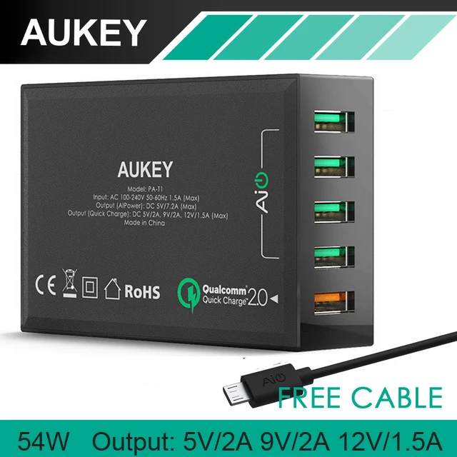 AUKEY USB зарядное устройство 5 порты и Вт разъёмы 54 Зарядное для быстрой зарядки 2 0