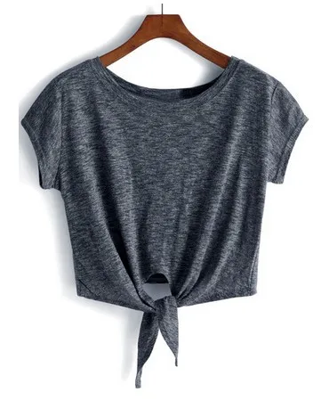 Женский короткий топ с узелком повседневная серая футболка коротким рукавом и