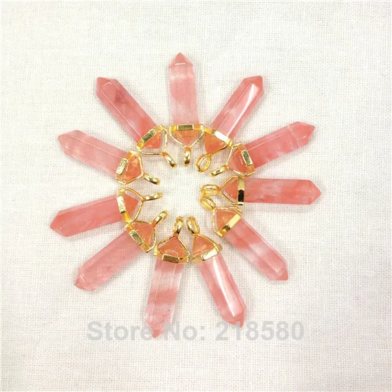 

H-PP07 Watermelon Healing Crystal Point Pendant Crystal Pillar Pendant with Silver Bail or Gold Bail 9x32mm