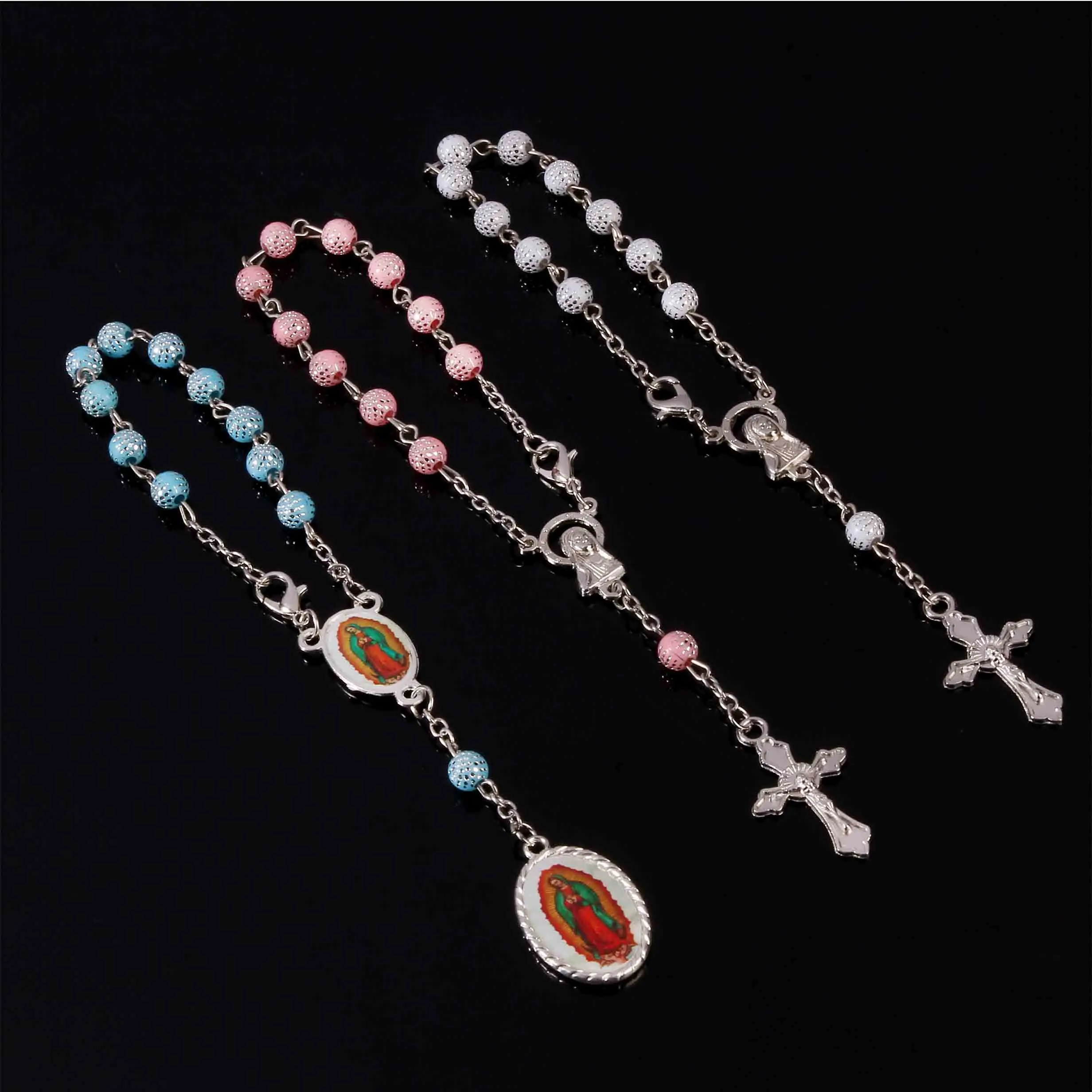 Религиозные ювелирные изделия Хрустальный жемчуг розовый католический браслет