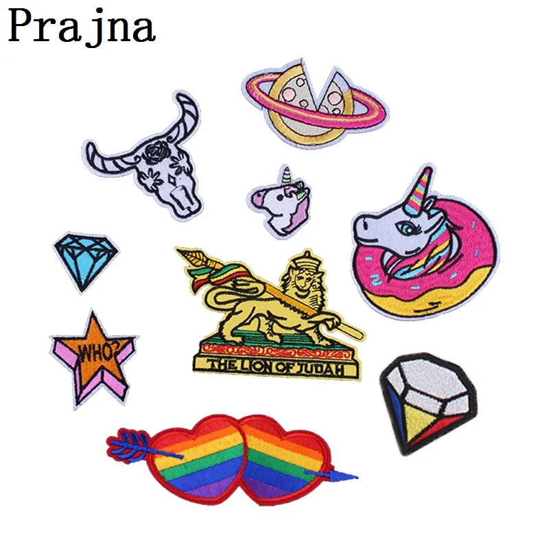 Черный Prajna 9 шт./лот нашивки единорог Радуга НЛО планета шитье вышивка мультфильм нашивка полоса на одежде дешевая аппликация - Цвет: Черный