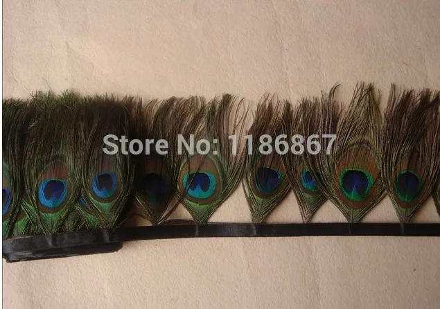 

Wholesale price!10yards/Lot Height 10-12cm Nature Peacock Feather Trimming Fringe with 32-40pcs Peacock Eyes for crafts KX47