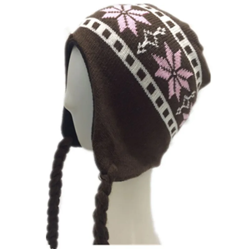 Мультяшные толстые кашемировые жаккардовые цветочные шапки для защиты от ветра