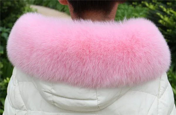 Pink Женский воротник из натурального Лисьего меха, натуральный шарф из лисьего меха, зимнее теплое мужское пальто, меховой воротник, большой меховой капюшон, отделка - Цвет: Pink