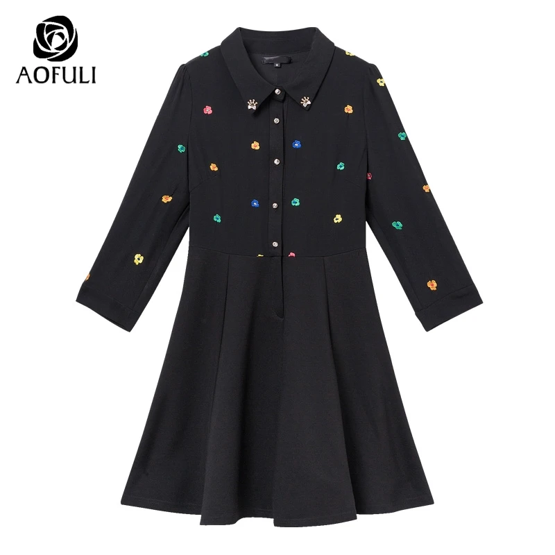 Размер s/M цветное платье с цветочной вышивкой женское Бриллиантовая пуговица