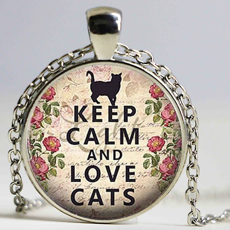 Новый тренд Keep Calm And Love Cats ожерелье Цитата фото кулон кошка влюбленные ювелирные