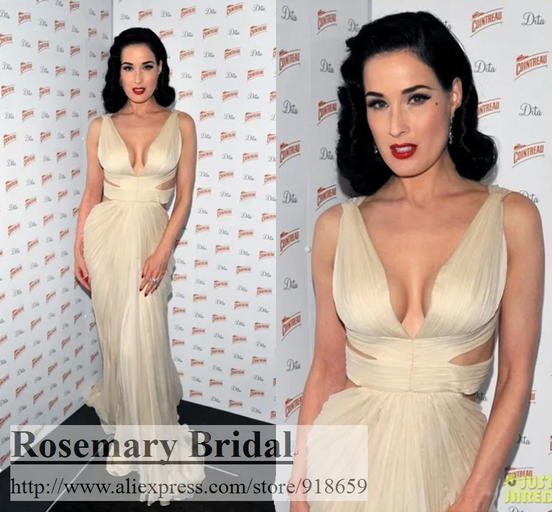 F473 Customize Free Shipping V-Neck Sexy Backless Pleated Elegant Celebrity Dresses 2013 | Свадьбы и торжества
