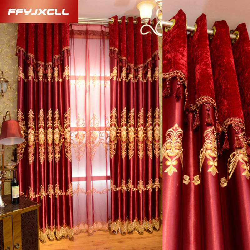 

Red Festive Europe Embroidered tulle Window For living Room Bedroom Blackout Curtains Treatment Drapes Home Decor