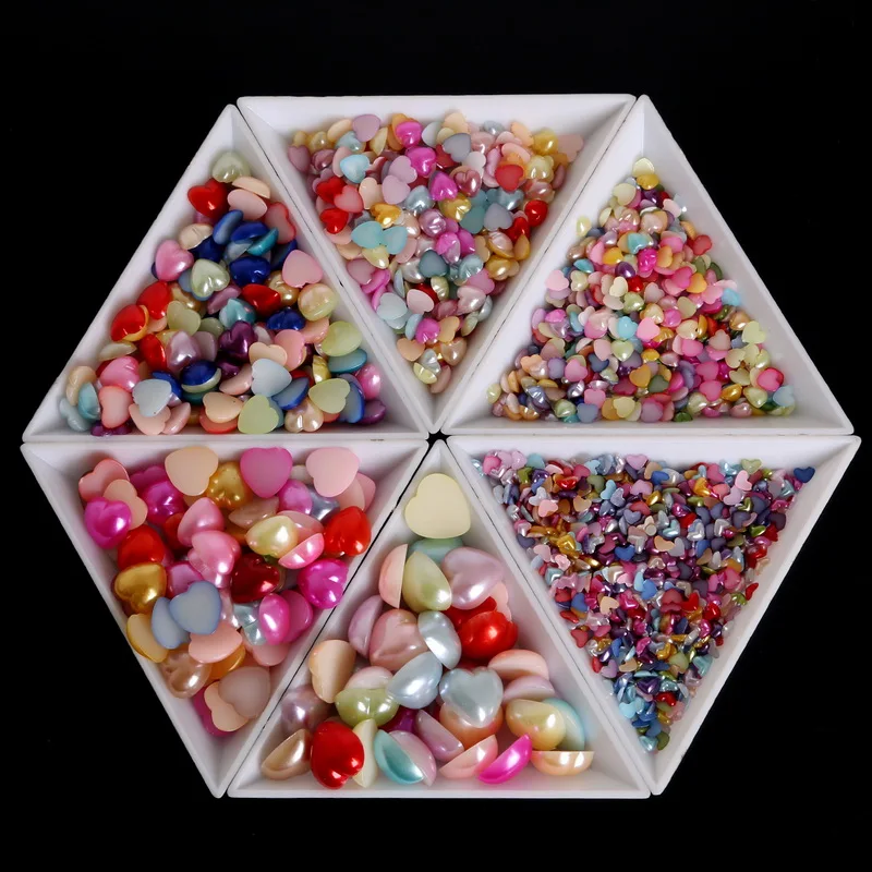 Разноцветные перламутровые в форме сердца Нейл арт деко без каблука отверстия 3D