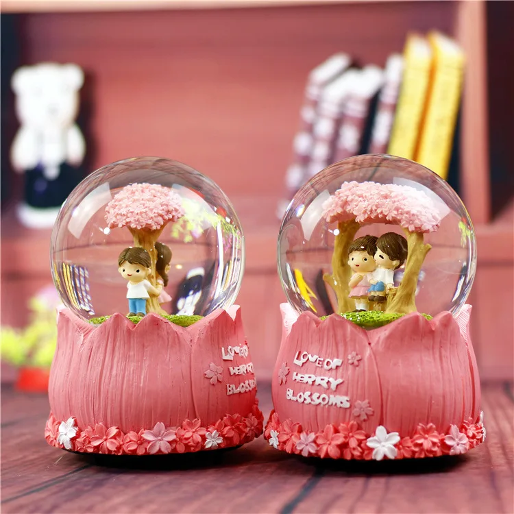 8-12 см пара Cherry Blossom снежный шар с кристаллами музыкальная шкатулка стекло украшение дома День матери День Святого Валентина подарок для подруги