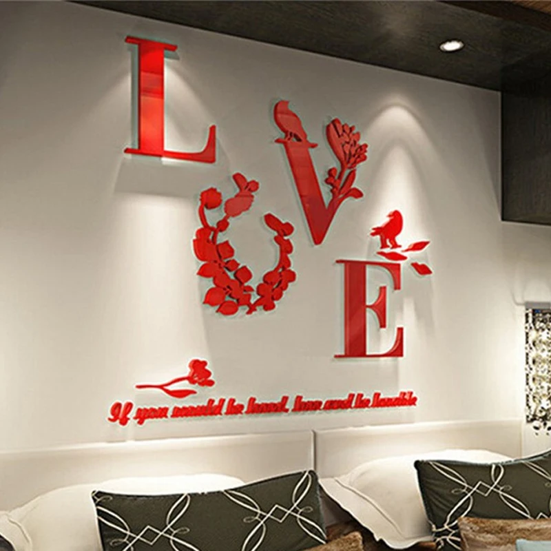 Продажа многоцветных акриловых наклеек на стену с надписью LOVE 3D съемные