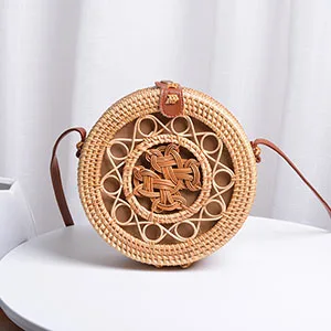 20cm Bones Knot 20cm Big Size Handmade Circle Chinese Bowknot Women Rattan Bags Spiral Style Hollow Out Flowers Female Shoulder Bags B380 - Цвет: 20cm Bones Knot