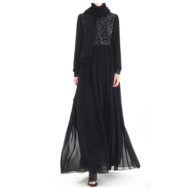 Vestido Sequin арабский абайя Дубай мусульманский хиджаб платье Турция Кафтан Sukienki для женщин Jurkjes кафтан Marocain халат Musulmane платья - Цвет: Black dress