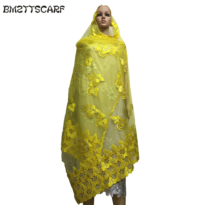 African Scarfs Net with cotton embroidery Muslim hijab scarf/ head scarf rhinestones for women scarves BM521 | Аксессуары для