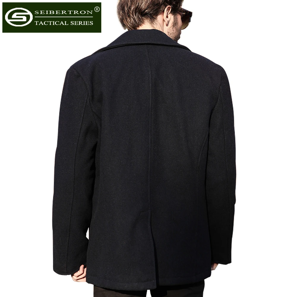 Брендовое зимнее мужское шерстяное пальто seibtron американское темно синее