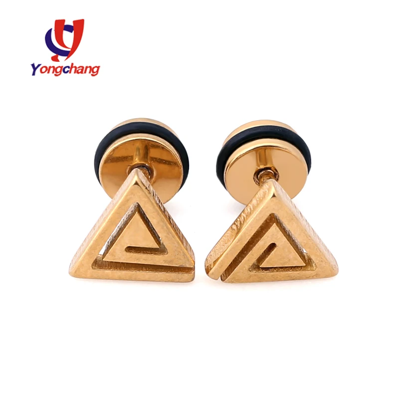 gold 1pair triangle Спиральные серьги квадратные серьги стержня треугольная Сережка-гвоздик женщина мужчина унисекс модные ювелирные изделия уха 1 пара - Окраска металла: gold 1pair triangle