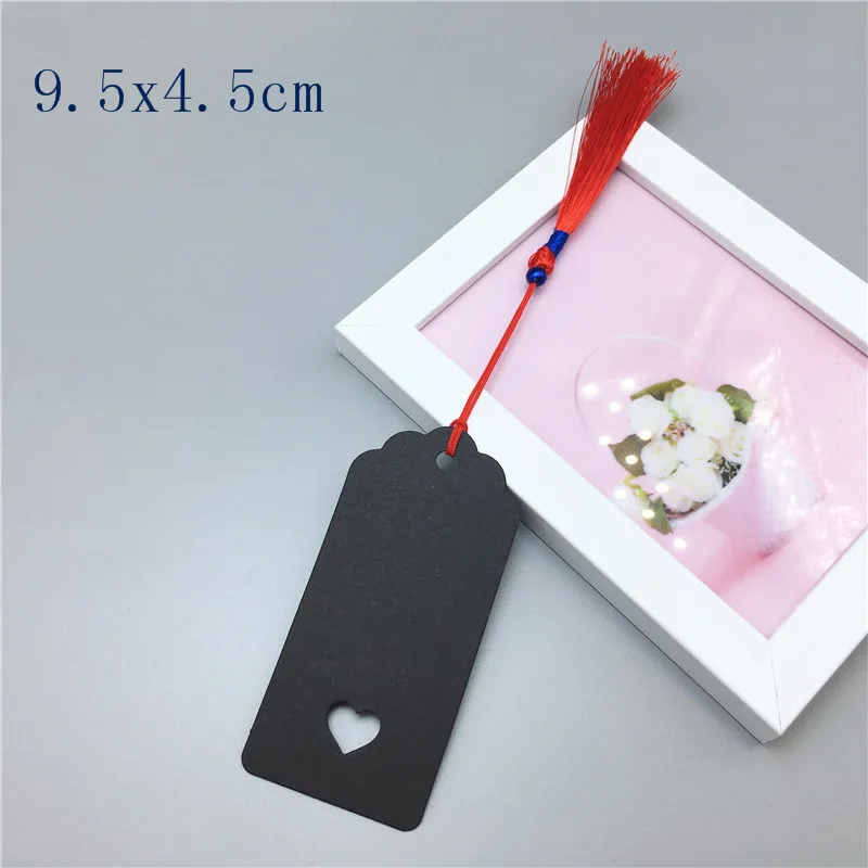 9.5x4.5cm balck 12 шт крафт-бирка с классическими красными кисточками мульти-стиль пустой коричневый Картон Подарочная бирка GarPrice карта - Цвет: 9.5x4.5cm balck