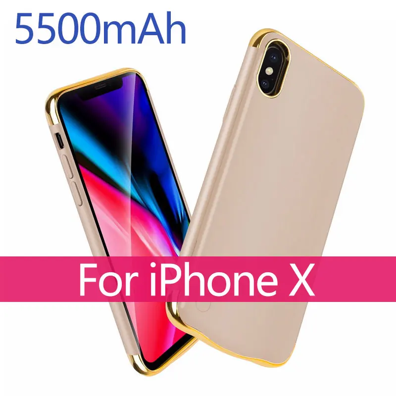 Gold Батарея чехол для iPhone X XR XS xsmax 5500/6000 мА/ч, внешняя Батарея Зарядное устройство чехол резервного копирования Мощность банк Портативный Мощность зарядный чехол - Цвет: Gold