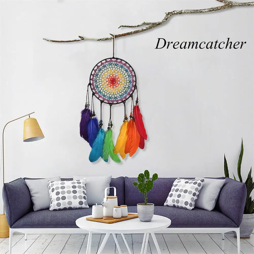 Colored Feather Handmade Ornaments Wind Chimes Dream Catcher Wedding Fashion Decoration Gifts Pendant Home | Дом и сад