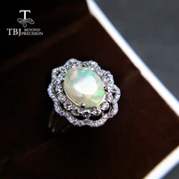 tbjdiversity quality ethiopian opal oval 810mm cut up natual colorful gemstone ring in 925 sterling silver for women with box