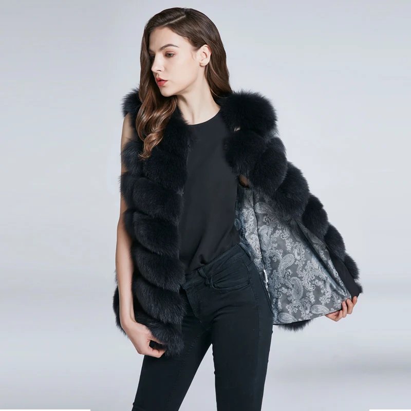 JKP 100% Natural Fox Fur Vest women high quality fashion Coat female Leather coats fluffy Vest Waistcoat long jacket  HWM-70C enlarge