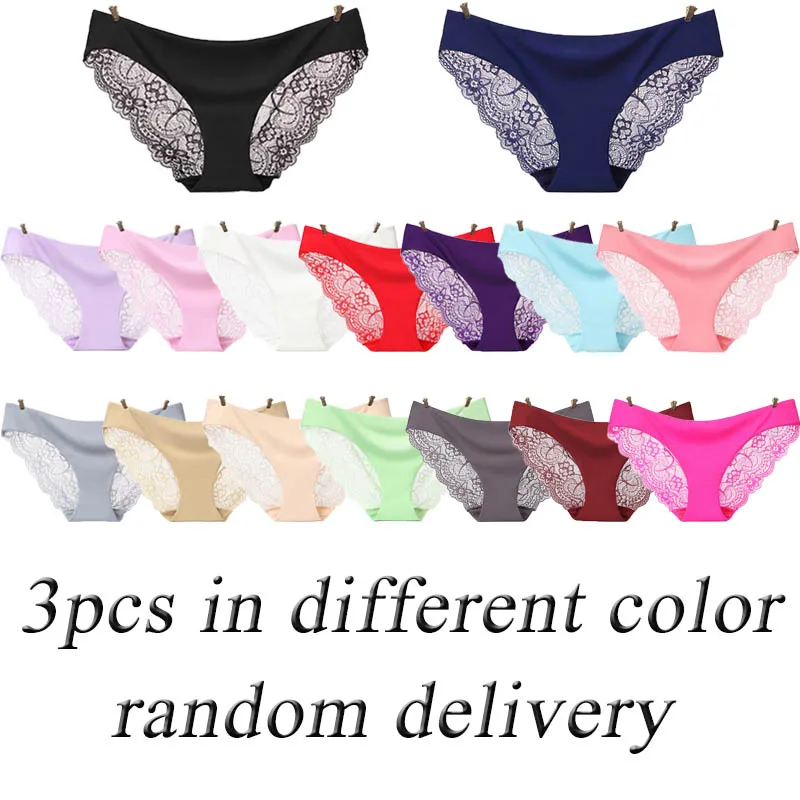 3pcs random 3 шт./лот, сексуальные женские трусики, набор, кружевные трусы, ледяное шелковое бесшовное белье, стринги, нижнее белье, прозрачные Трусы-стринги# D - Цвет: 3pcs random