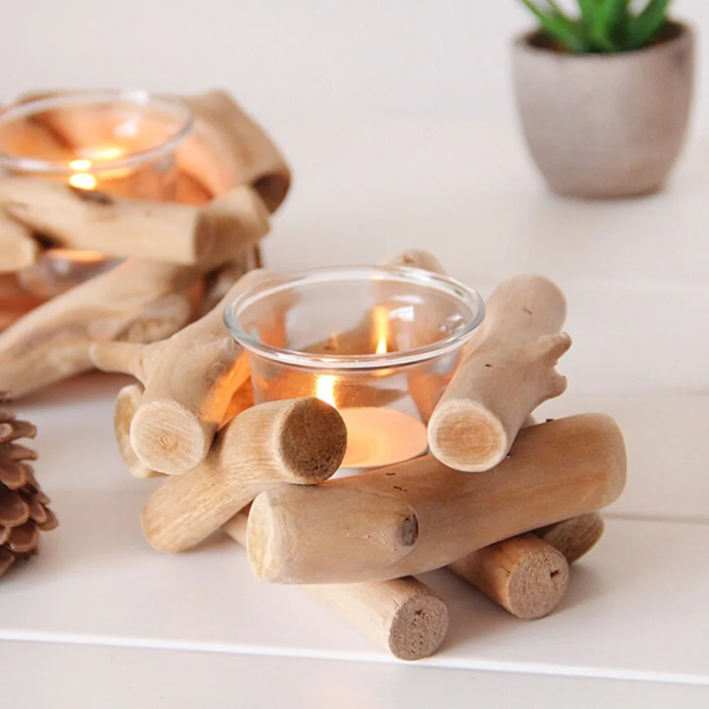 

1pc Natural Wooden Candle Holder Tealight Candlestick Festival Supply Christmas Wedding Candleholder Home Decor Ornament Gifts