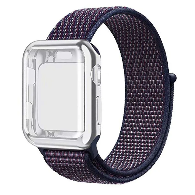 Indigo Sliver ASHEI из мягкого нейлона и шифона со вставками в полоску, ремешок+ чехол для Apple Watch 4 полоса 40 мм 44 мм с покрытием из ТПУ Защитный чехол ремешок для наручных часов Apple Watch 42 мм, 38 мм - Цвет ремешка: Indigo Sliver