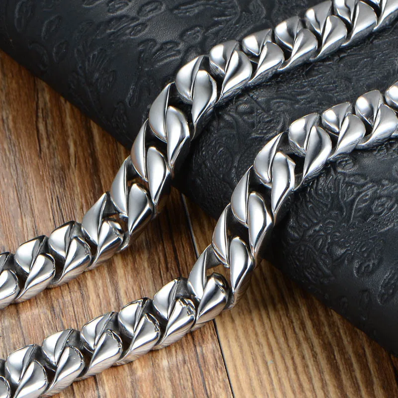 Top Quality Hip Hop Men Miami Cuban Chain Jewelry Gold steel black Thick Stainless Steel Big Chunky Hippie Rock Necklace 15mm | Украшения и