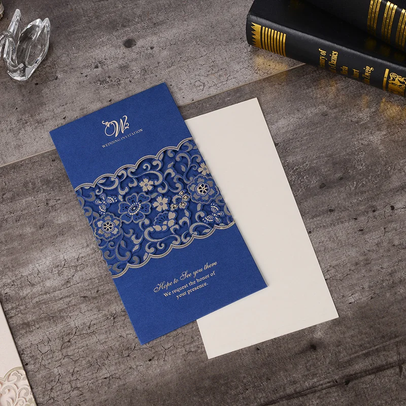 1 шт. Синий Белый Красный Лазерная резка свадебные пригласительные карты Роза