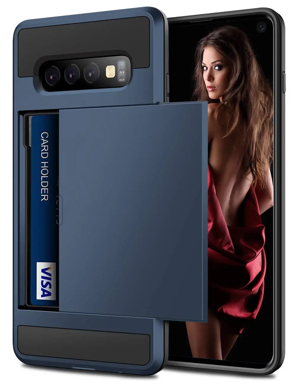 Navy Blue Чехол-слайдер со слотом для карт держатель чехол для samsung Galaxy S10 плюс S10E S10 5G S9 S8 S7 Edge чехол для A7 A8 плюс J3 J7 J8 J4 J6 плюс - Цвет: Navy Blue