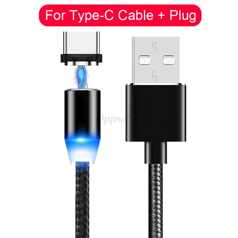 Oppselve Магнитный кабель Micro USB C адаптер для быстрой зарядки телефона Microusb type-C магнитное зарядное устройство type C для iPhone samsung Xiaomi - Цвет: Black Type C Cable