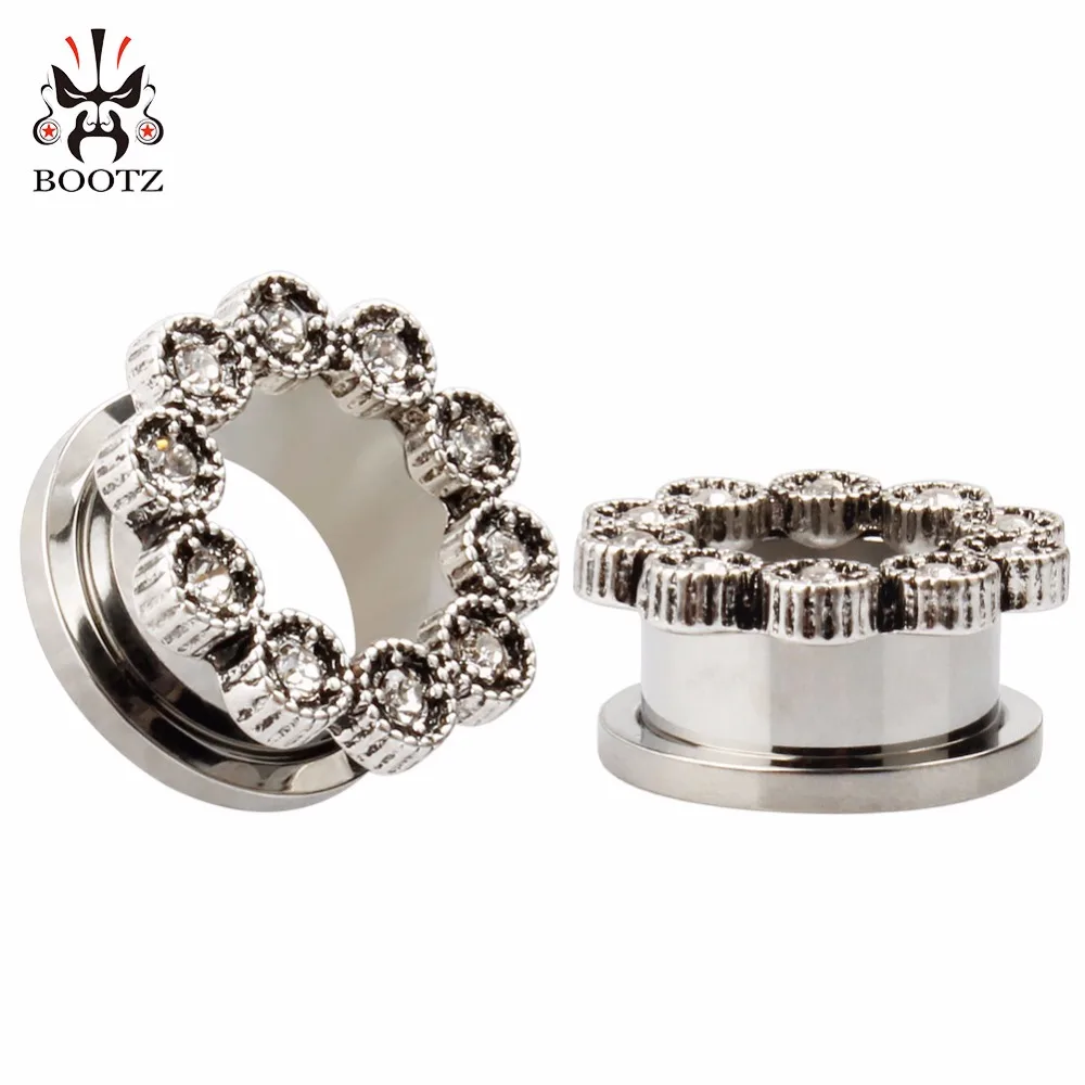 

Fashion Pair selling jewelry stainless steel crystal ear plugs body piercing tunnels 2pcs lot free shipping ear stretchers