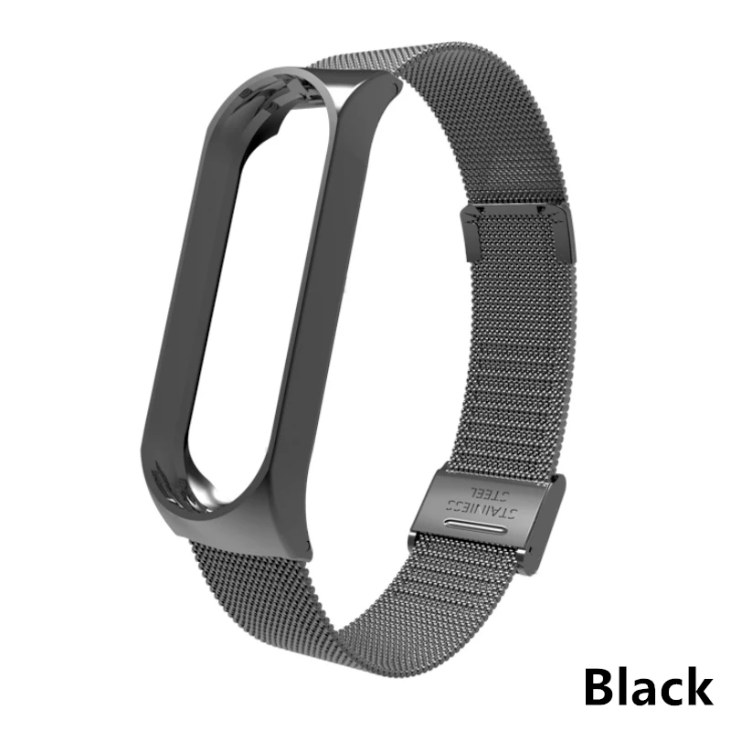 Black Браслет для mi Band 4 и 3, металлический браслет, аксессуары для смарт-браслета для Xiaomi mi, браслет Xia mi Xaio mi Xao mi Xio mi - Цвет: Black